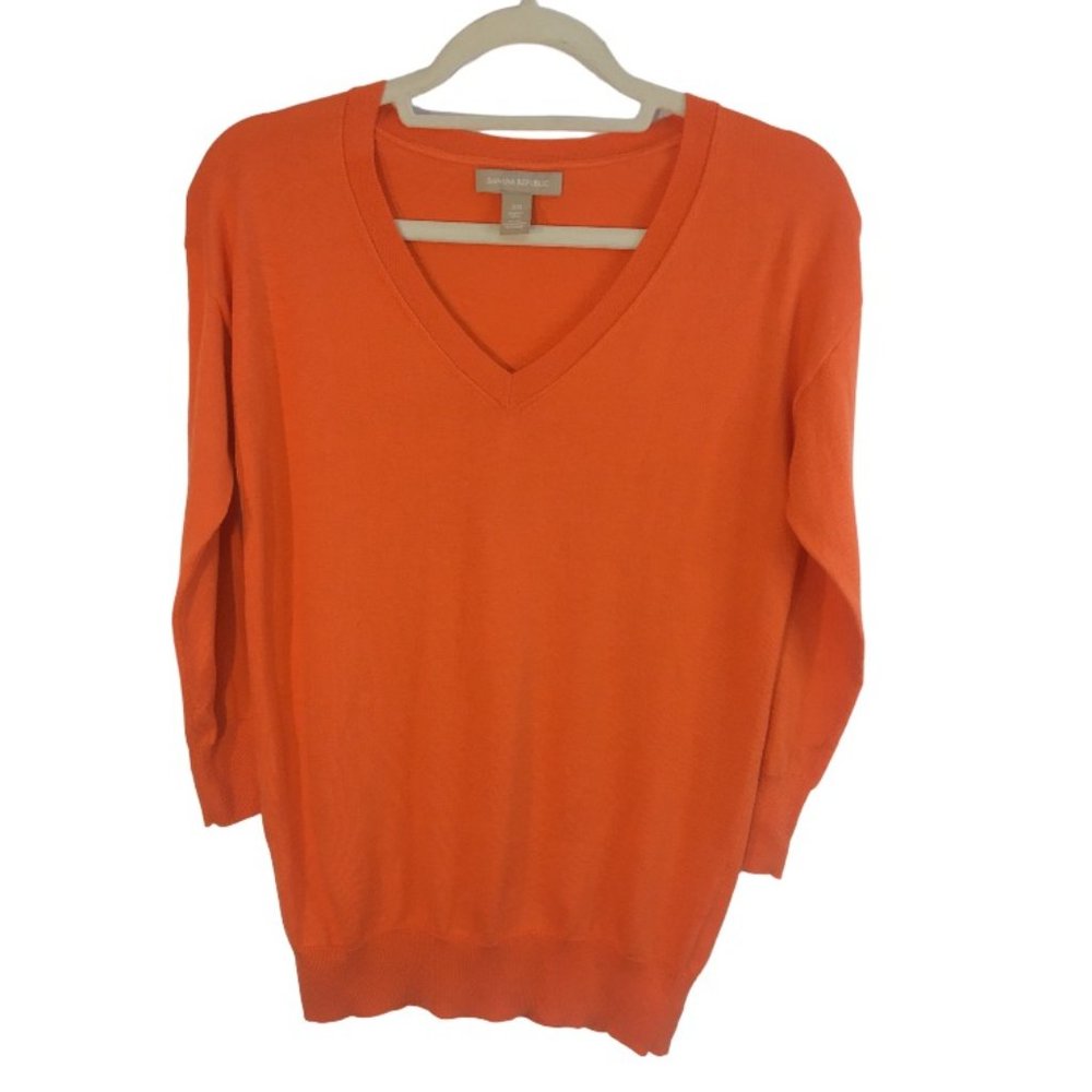 Banana Republic V-neck Silk Blend Sweater, Blood Orange, size XS